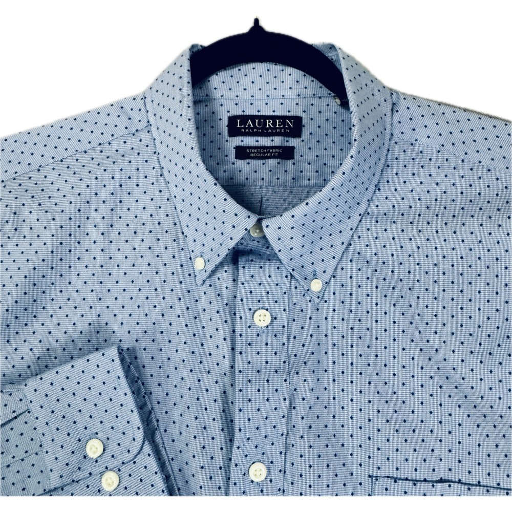 Lauren Ralph Lauren Button Down Mens 2XL Blue Stretch Regular Fit Shirt